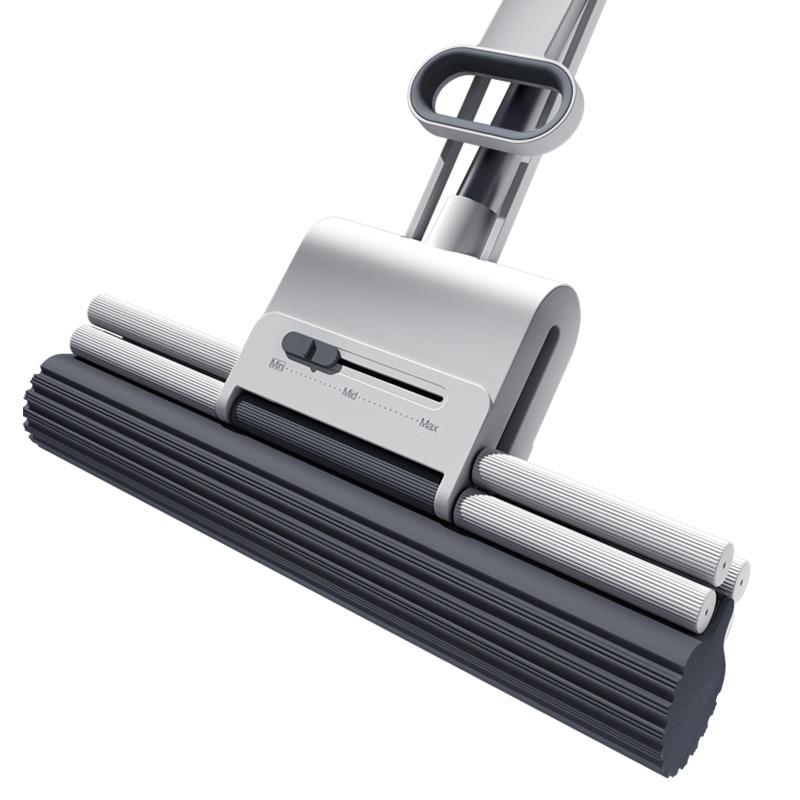 大卫 滚轮式拖把免手洗巨无霸大号胶棉拖把M12冰峰白(1杆+2头)