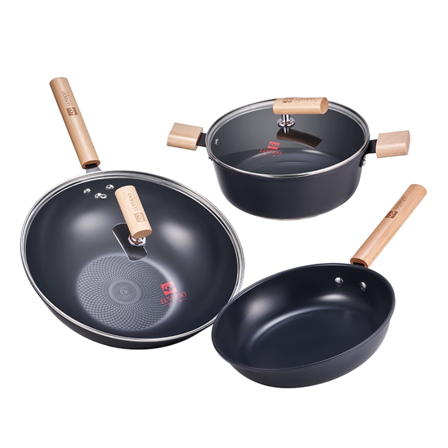 LUVHOO醇香经典厨具三件套陶瓷不粘涂层整套炊具炒锅+煎锅+汤锅LH-TZ33