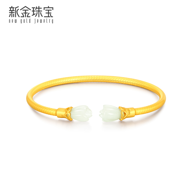 新金珠宝 和田玉雪莲手镯S925银 件重7-7.4g [1042]