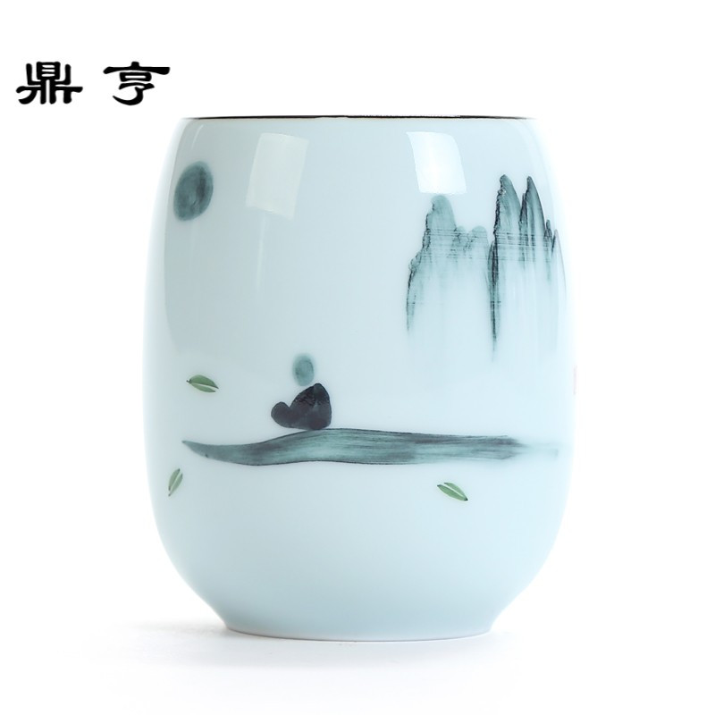 鼎亨青瓷大号茶杯陶瓷杯手绘个人杯禅意杯子景德镇瓷杯日式杯厚