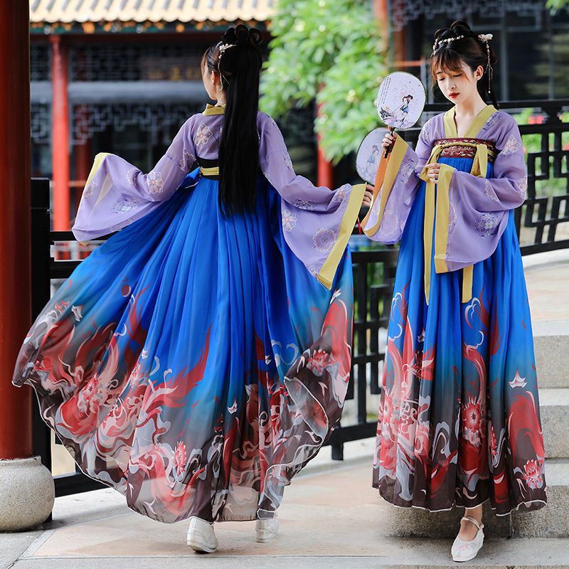 狐生原创汉服女中国风夏天仙气古装闺蜜衫裙唐制夏季薄款齐胸襦裙蓝色