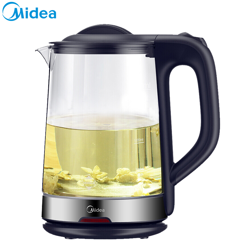 美的(Midea)电水壶WGJ1702b热水壶1.7L电热水壶玻璃水壶高硼硅玻璃智能防干烧电水壶304不锈钢底盘烧水壶