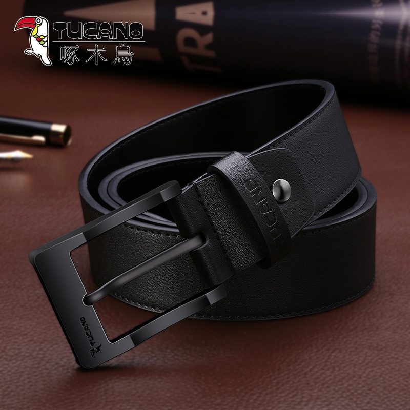 啄木鸟纯男士皮带真皮青年商务休闲韩版时尚学生裤带牛皮针扣木裤高清大图