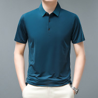 夏季商务polo衫男短袖纯色翻领T恤冰丝中年男士宽松休闲有领衣服_1 3XL 哈青
