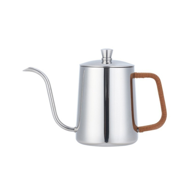 手冲咖啡壶v60家用细口壶304不锈钢挂耳长嘴手冲壶滴漏皮绳防烫|600ml手冲壶-原色+皮绳防烫手柄
