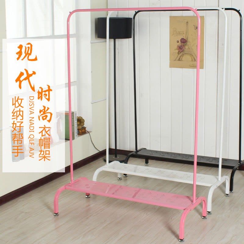 晾衣架落地晒衣架室内阳台挂衣架简易衣服架子晒被架子卧室衣帽架 大号加粗加长衣帽钩+置物板黑色图片