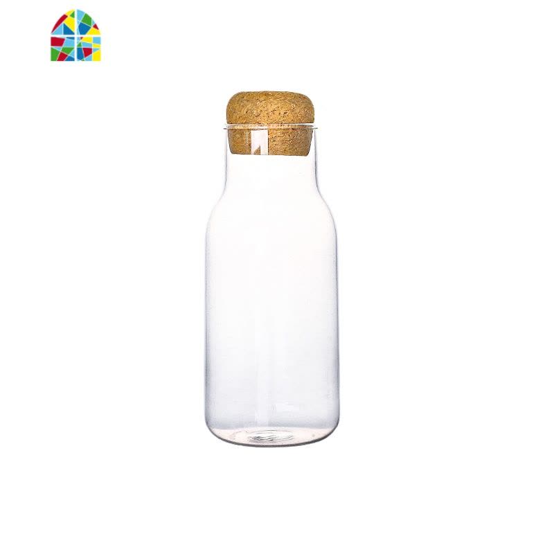 软木塞果汁瓶饮料瓶酒瓶高硼可高温玻璃奶茶瓶冷水壶凉水壶 FENGHOU 小号壶+1直身杯+竹托盘图片