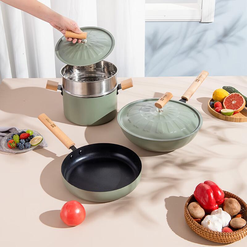 朗赫LUVHOO伯睿厨具四件套LH-TZ26炒锅30cm+汤锅22cm+煎锅26cm+304蒸格