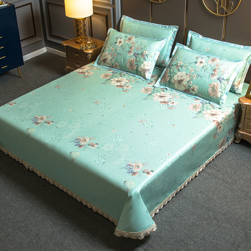 家柏饰(CORATED)床裙冰丝凉席三件套1.8m床可水洗折叠夏季1.5米可机洗空调软席子 青衣素靥（送防滑垫） 1.8*2.2m床