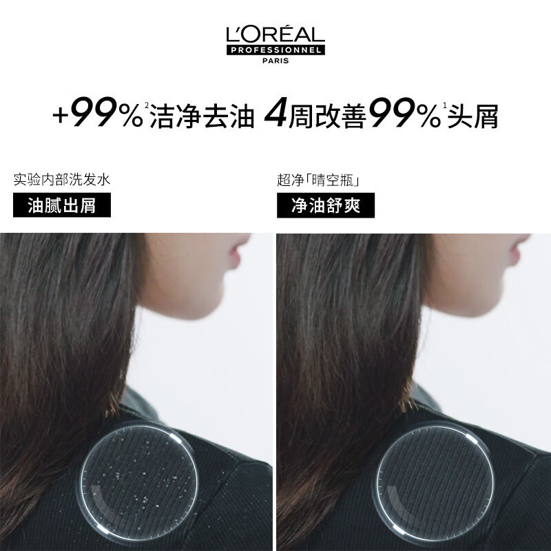 欧莱雅pro沙龙专属头皮专研去屑止痒净化洗发水晴空瓶净油舒爽舒缓控油长效留香洗发露洗头膏500ml*2