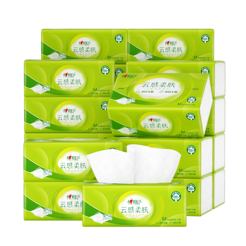 心相印云感100抽24包三层立体压花塑装纸面巾DT18100