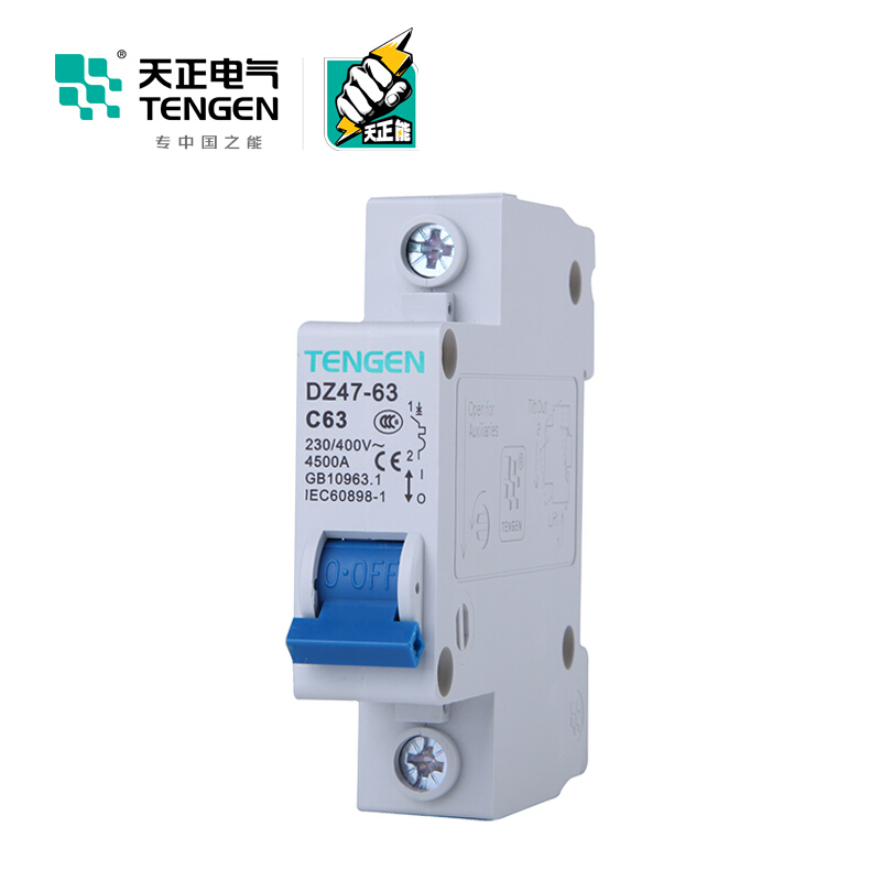 天正电气 空气开关 DZ47-63 1P C 63A 4.5KA 01060020231 微型断路器