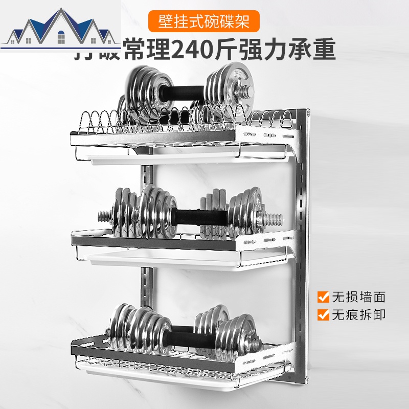 不锈钢厨房置物黑色碗架沥水架壁挂墙上家用晾碗碟放碗滤水收纳架 三维工匠高清大图