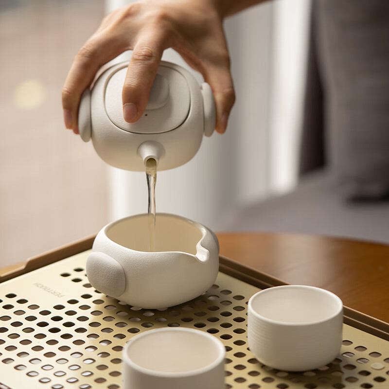 泊喜(Pertouch)小巨蛋T5陶瓷功夫茶具套装家用客厅轻奢高档便携喝茶茶具新款 小巨蛋T5白色(茶盒版)高清大图