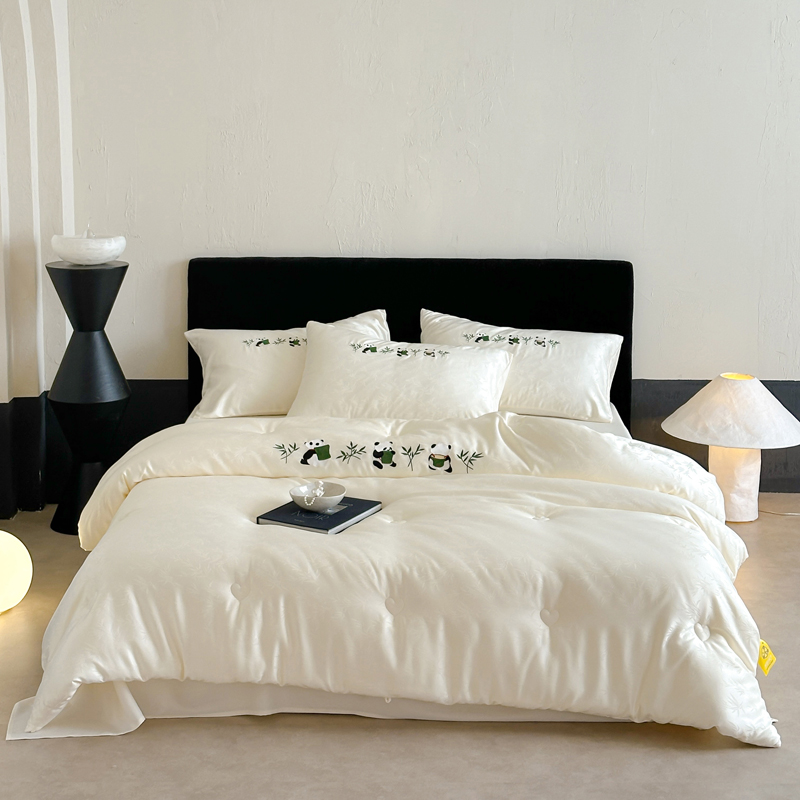 雅鹿 竹叶提花刺绣被高清大图