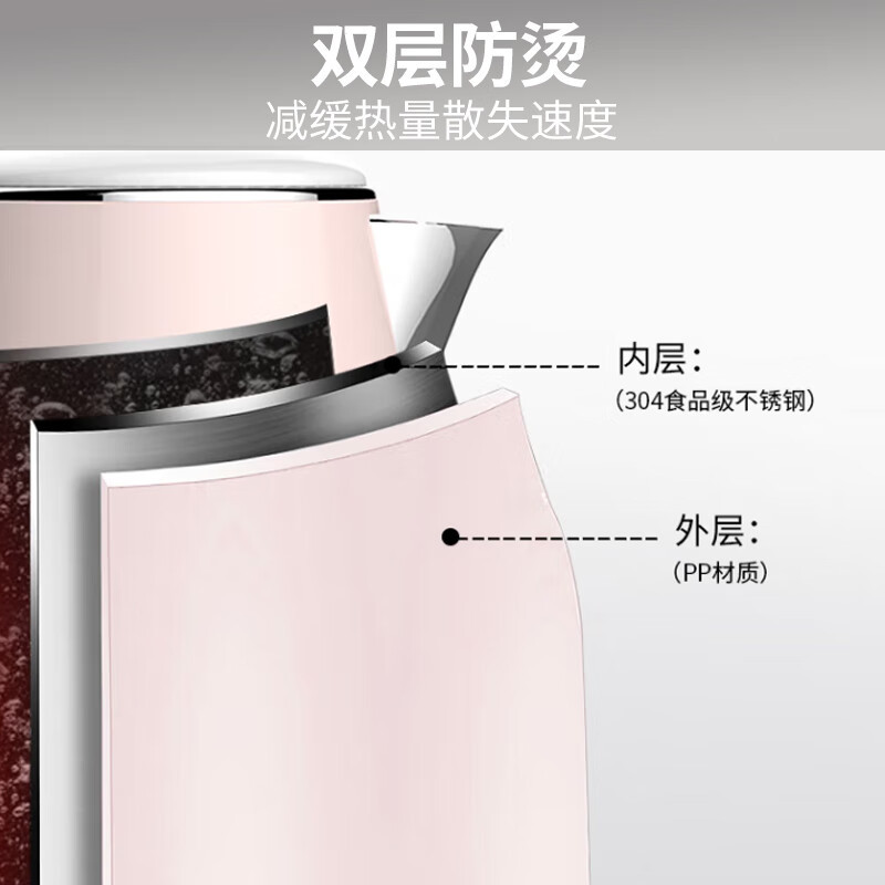 九阳(Joyoung)热水壶烧水壶电水壶 双层防烫304不锈钢自动断电 家用大容量电热水壶 K15-F626