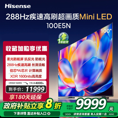 海信电视 100E5N 100英寸Mini LED 288Hz高刷 液晶大屏巨幕 一级能效 超薄平嵌 游戏