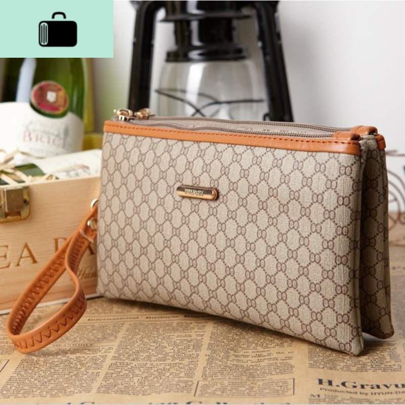 新款手拿包韩版双层拉链多功能包单肩斜跨长款休闲女士钱包NEWLAKE_479 浅棕色