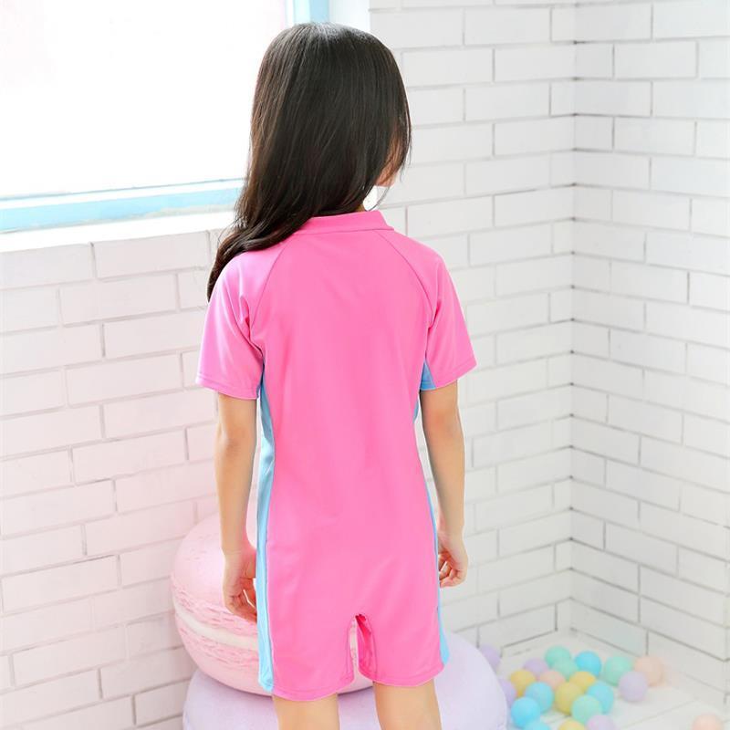 儿童连体游泳衣男女童速干防晒中大童女孩色保守小学生泳装