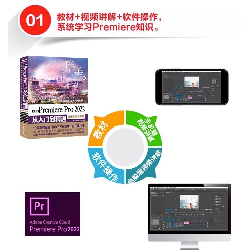 [醉染正版]唯美 中文版Premiere Pro 2022 从入门到精通微课视频全彩版 Pr视频剪辑影视特效抠像合成 P高清大图