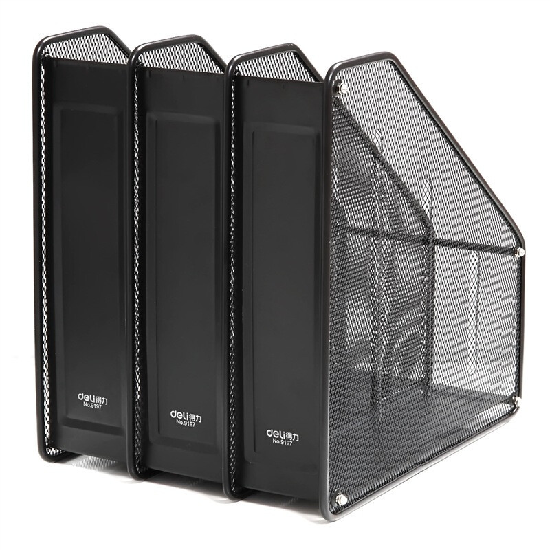 得力(deli) 78987三联金属网状带笔筒 文件盘文件筐 (个) 黑色高清大图