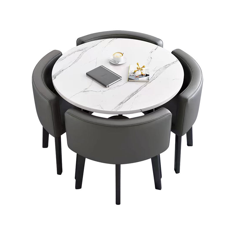 中豫鑫泽ZYXZ4100932 简约接待桌椅洽谈桌椅 一桌四椅 白石根圆灰色皮椅