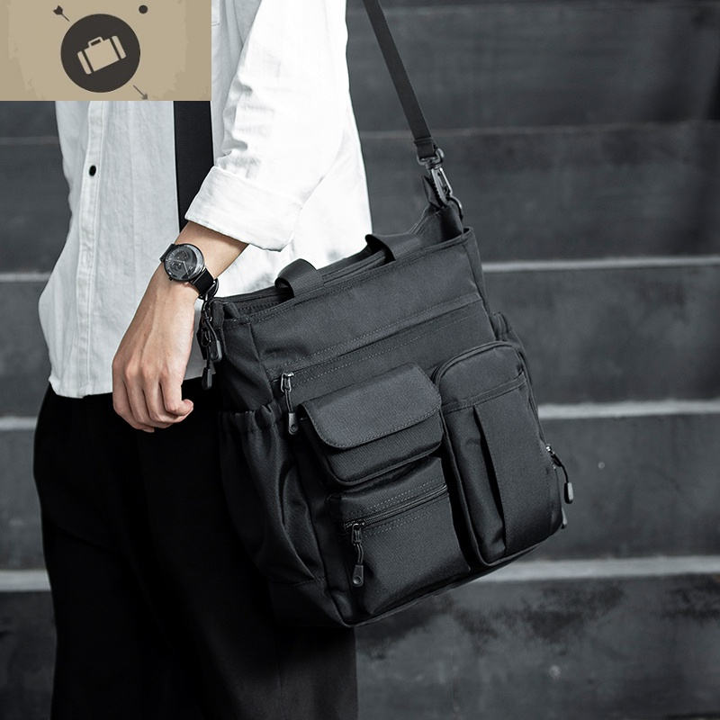 男背包单肩斜挎包多功能手提包学生挎包男商务出差通勤男士公务包 艾