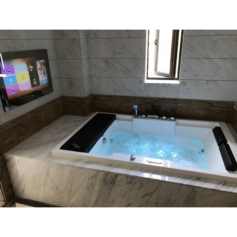 双人按摩浴缸嵌入式冲浪气泡智能恒温加热亚克力方型豪华大浴盆波迷娜BOMINA高清大图