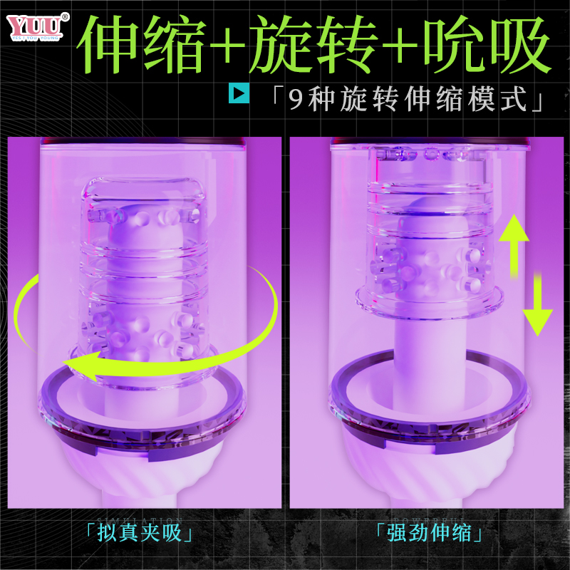 YUU小恶魔飞机杯伸缩旋转男用吮吸名器电动全自动多功能自慰杯fjb高清大图