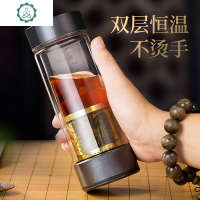 茶水分离杯加厚送礼办公家用车载男女双层保温泡茶玻璃杯 封后 U158L-海军蓝-410ml[简约单层]