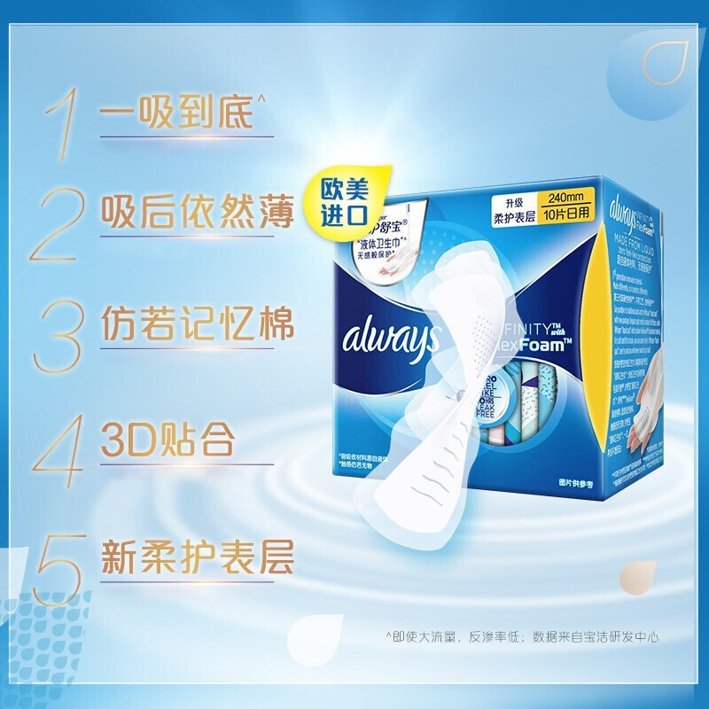 护舒宝(Whisper) 欧美进口液体卫生巾4盒装/240mm*30+270mm*10高清大图