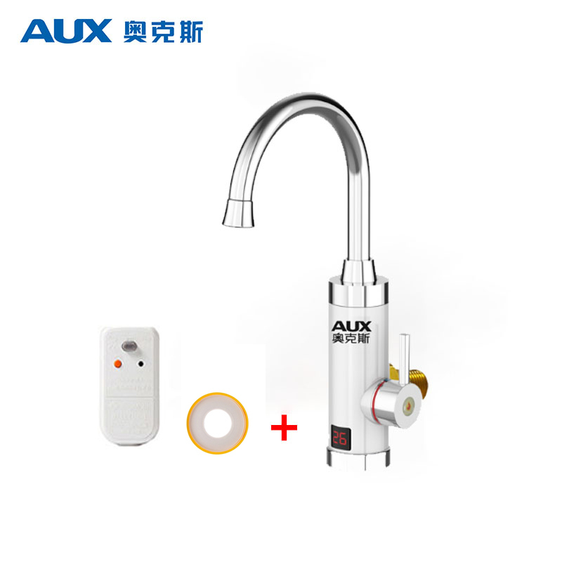 奥克斯(AUX)电热水龙头 温度数显侧进水冷热两用速热快加热自来水过水热厨房小厨宝即热式SAC3白色漏保套装