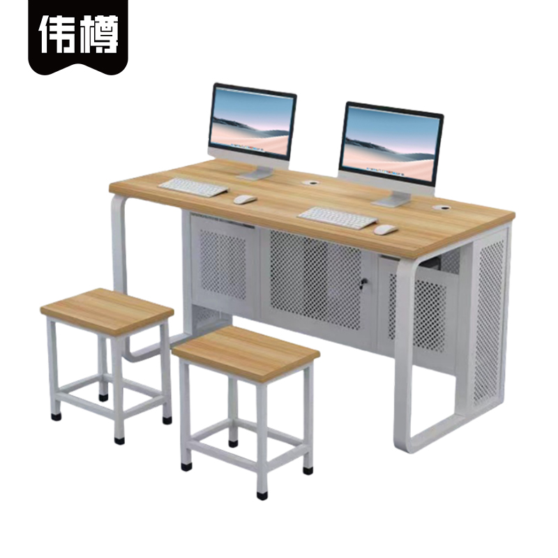 伟樽培训电脑桌一桌二凳140*60*75cm套高清大图