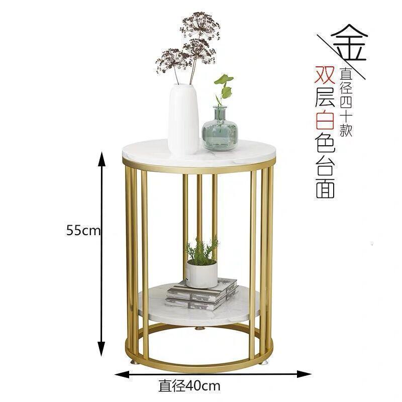 森美人北欧大理石边几圆形角几沙发边柜小圆桌客厅床头桌简约创意小茶几 金架直径40*高55cm