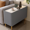 青木川 实木沙发边柜侧边柜岩板茶桌子小户型客厅家用简约现代角几小茶几夹缝柜窄柜简约现代轻奢高级感 浅灰色 宽35x深80x高55厘米