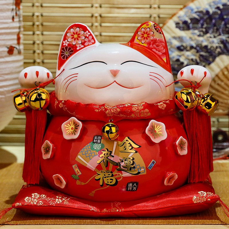 猫摆件开业大号陶瓷发财猫店铺收银台创意礼品存钱罐 三维工匠 心心相印_264