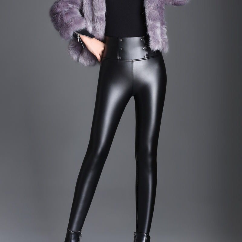 秋冬新款海宁皮裤女加绒加厚打底裤女士高腰紧身长裤