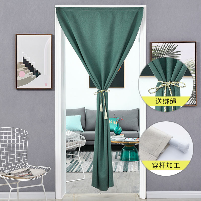 色门帘免打孔家用遮光隔断间半帘魔术贴挂帘自粘柜帘房间小门帘|绿色