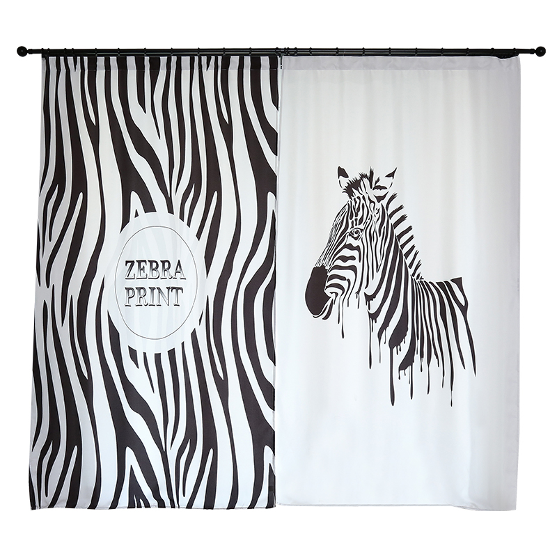 北欧风ins黑白斑马条纹窗帘半遮光客厅遮阳个性创意印花窗帘艺术高清大图