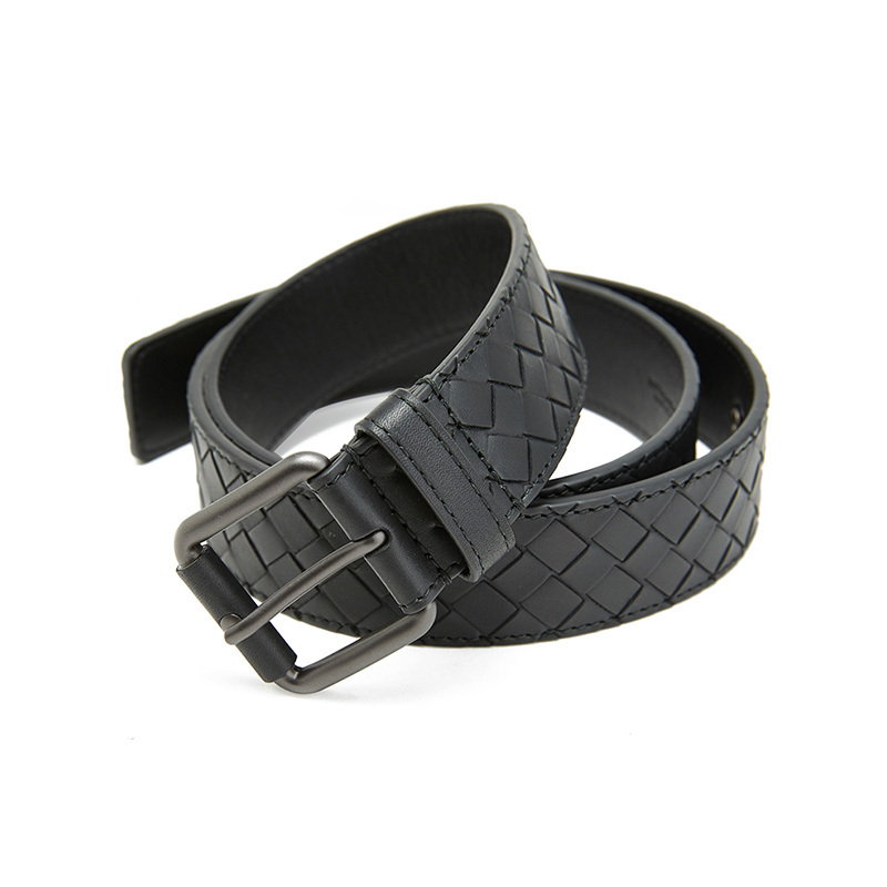 BOTTEGA VENETA 宝缇嘉 BV 男士编织牛皮针扣皮带腰带 黑色105