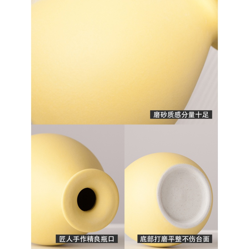北欧风小花瓶客厅插花电视柜创意桌子摆件干花陶瓷家居装饰品摆设 三维工匠 紫色花瓶+干花