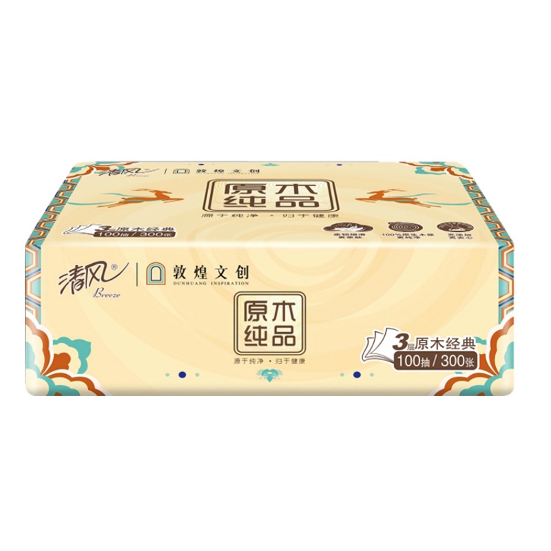 清风原木纯品抽纸敦煌联名抽纸3层100抽*24包