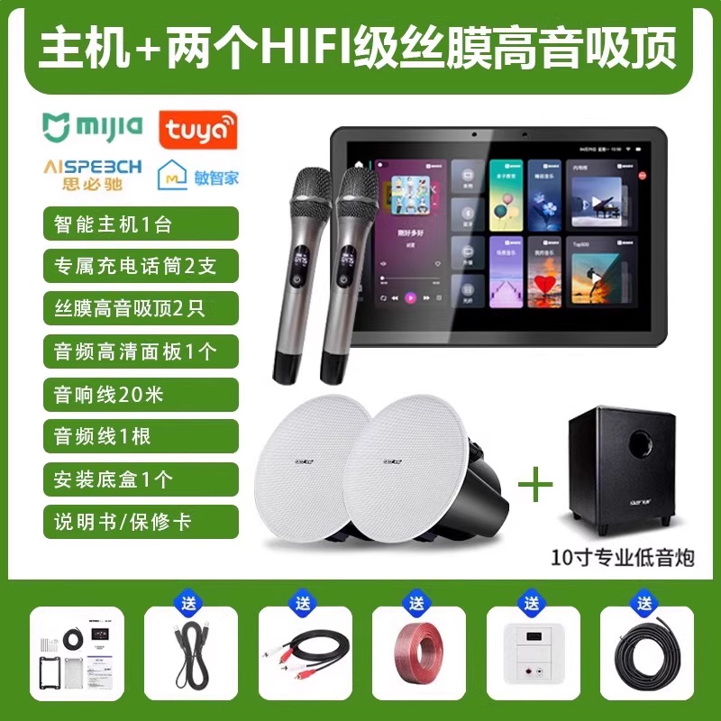 先科(SAST)智能AI家庭吸顶音响客厅无线智能K歌主机+2个6.5英寸HiFi丝膜高音同轴吸顶音响+10吋专业低音炮
