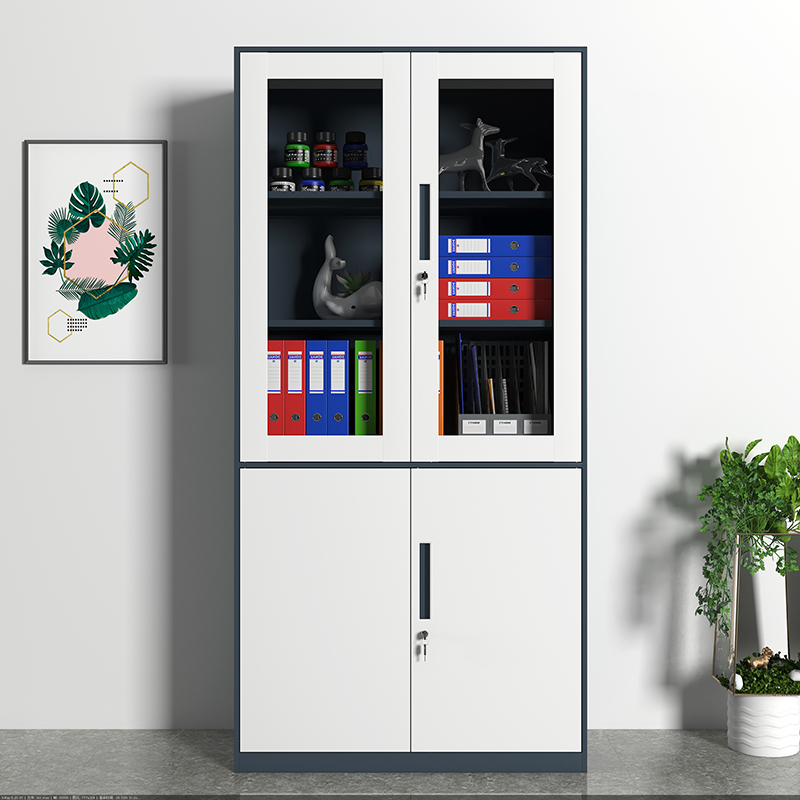 初嘉WJGT-001钢制文件柜窄边资料柜拆装档案柜带锁储物柜灰白套大器械文件柜