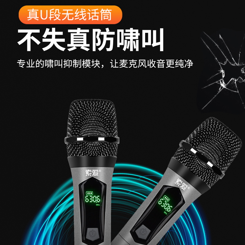 索爱(soaiy) SA-W10 专业话筒万能通用充电麦克风无线会议唱歌KTV演出舞台 双麦高清大图
