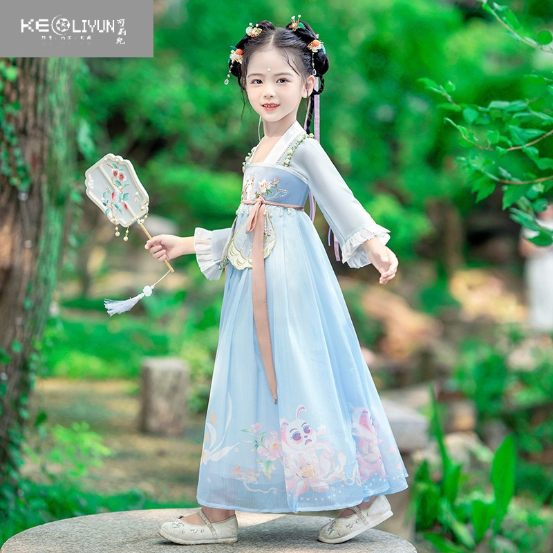 可莉允女童汉服新款2023中国风襦裙唐装儿童古装裙子女孩春装连衣裙