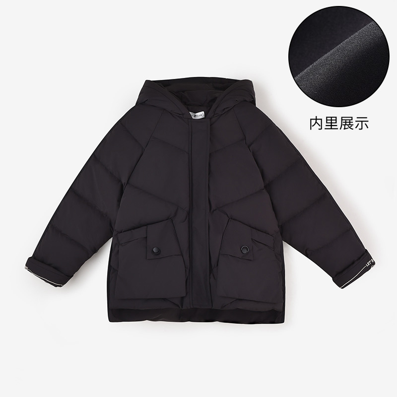 铅笔俱乐部童装2023冬装女童加厚羽绒服中大童保暖90绒面包服外套 120cm 黑色