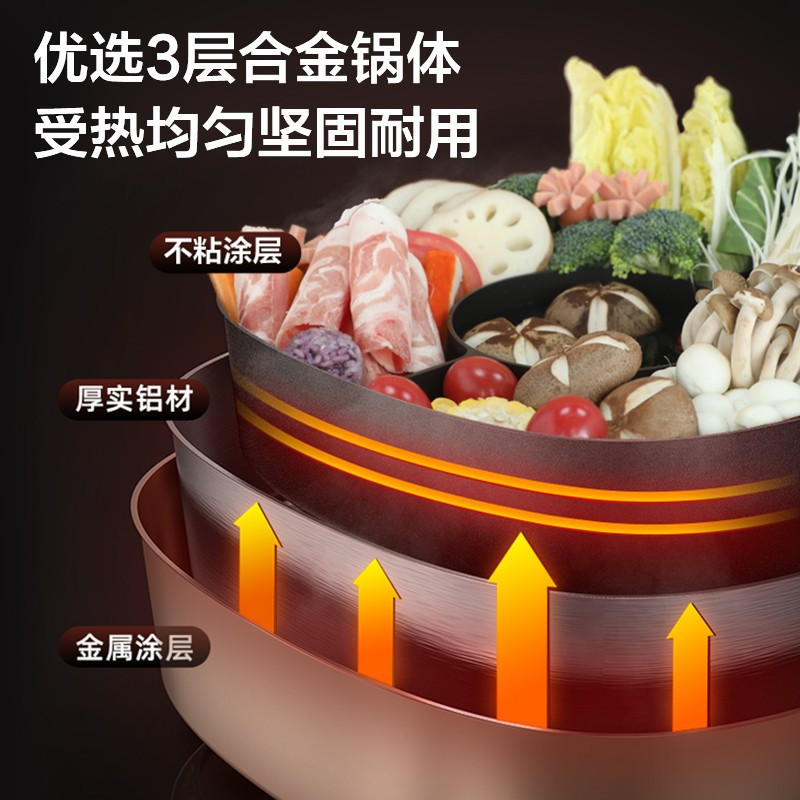 苏泊尔 (SUPOR) 电火锅 多用途锅家用多功能锅电煮锅电热锅料理锅不粘特色三味火锅大容量6L H3232FK608Y
