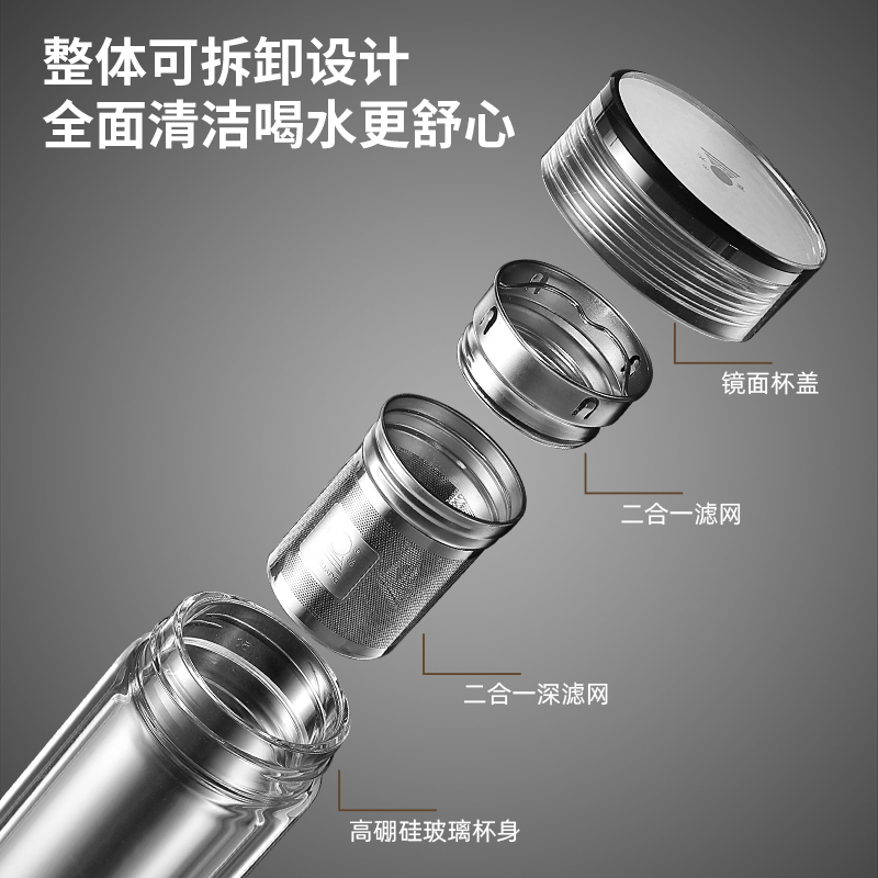 富光(FGA)双层玻璃杯茶水分离泡茶杯便携办公杯男水晶杯家用泡茶杯子礼盒包装