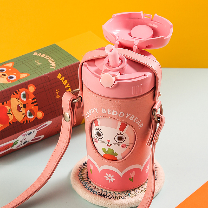 (免费刻字)韩国杯具熊BEDDYBEAR正品儿童保温杯316无缝不锈钢带吸管两用水壶男女学生便携水杯子520ml保温用品